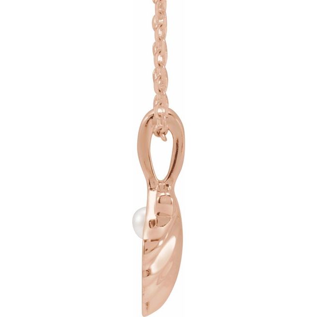 14K Rose 1-Stone Cultured White Seed Pearl Family Shell 16-18" Necklace