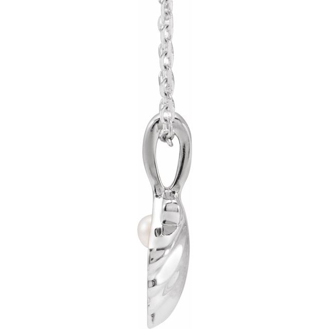 Sterling Silver 1-Stone Cultured White Seed Pearl Family Shell 16-18" Necklace