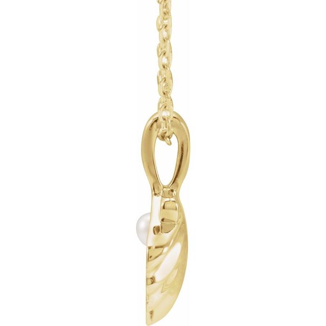 14K Yellow 1-Stone Cultured White Seed Pearl Family Shell 16-18" Necklace