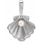 Sterling Silver 1-Stone Cultured White Seed Pearl Family Shell Pendant