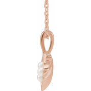 14K Rose 3-Stone Cultured White Seed Pearl Family Shell 16-18" Necklace