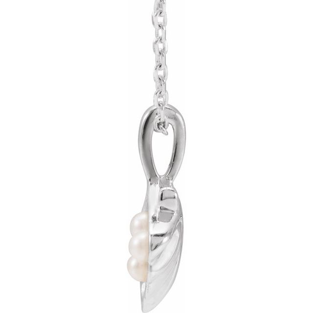 Platinum 3-Stone Cultured White Seed Pearl Family Shell 16-18" Necklace