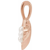 14K Rose 3-Stone Cultured White Seed Pearl Family Shell Pendant