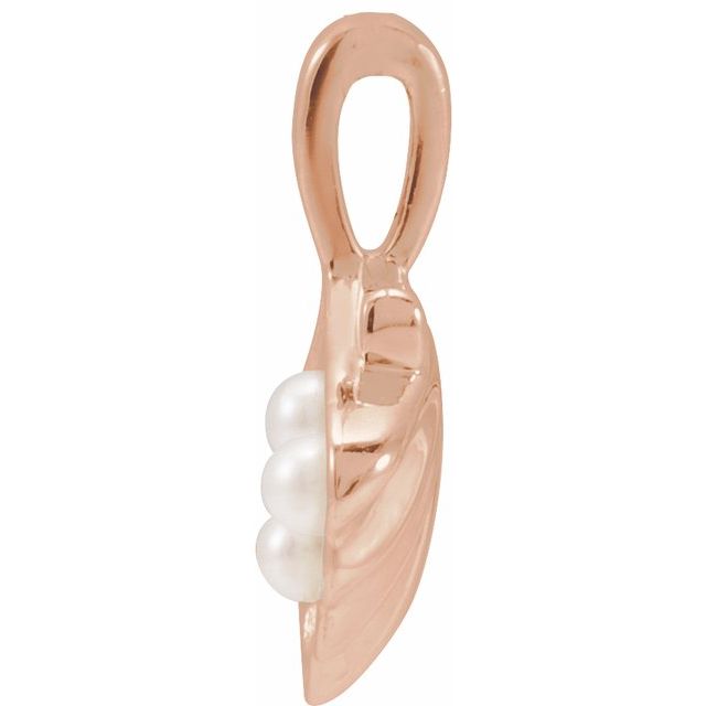 14K Rose 3-Stone Cultured White Seed Pearl Family Shell Pendant