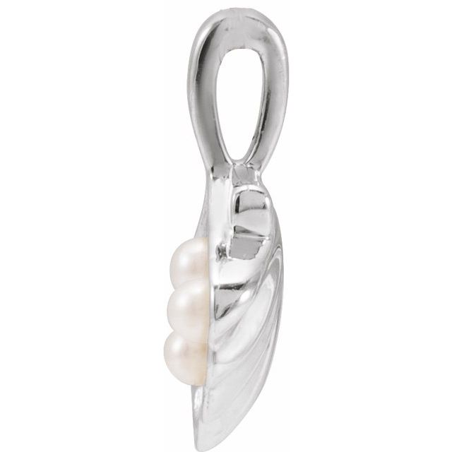 Platinum 3-Stone Cultured White Seed Pearl Family Shell Pendant