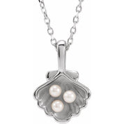 Platinum 3-Stone Cultured White Seed Pearl Family Shell 16-18" Necklace