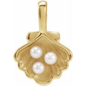 14K Yellow 3-Stone Cultured White Seed Pearl Family Shell Pendant