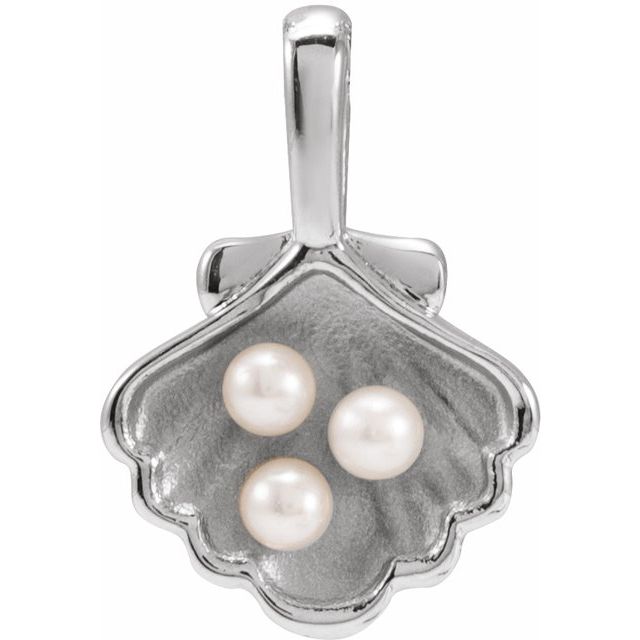 Platinum 3-Stone Cultured White Seed Pearl Family Shell Pendant