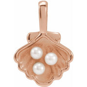 14K Rose 3-Stone Cultured White Seed Pearl Family Shell Pendant