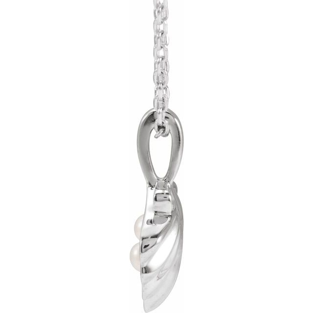 Platinum 2-Stone Cultured White Seed Pearl Family Shell 16-18" Necklace
