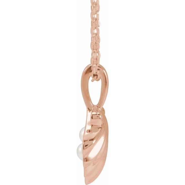 14K Rose 2-Stone Cultured White Seed Pearl Family Shell 16-18" Necklace