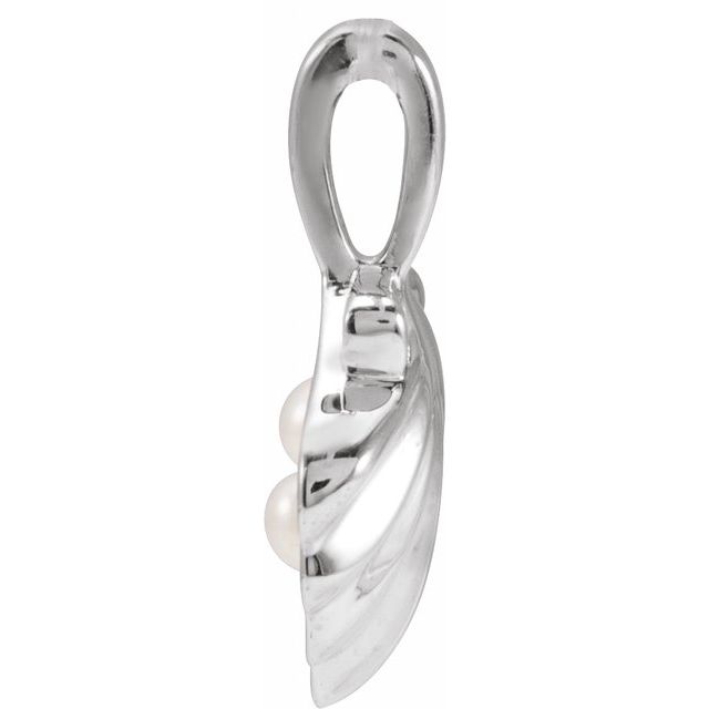 Platinum 2-Stone Cultured White Seed Pearl Family Shell Pendant