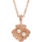 14K Rose 2-Stone Cultured White Seed Pearl Family Shell 16-18" Necklace