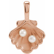 14K Rose 2-Stone Cultured White Seed Pearl Family Shell Pendant