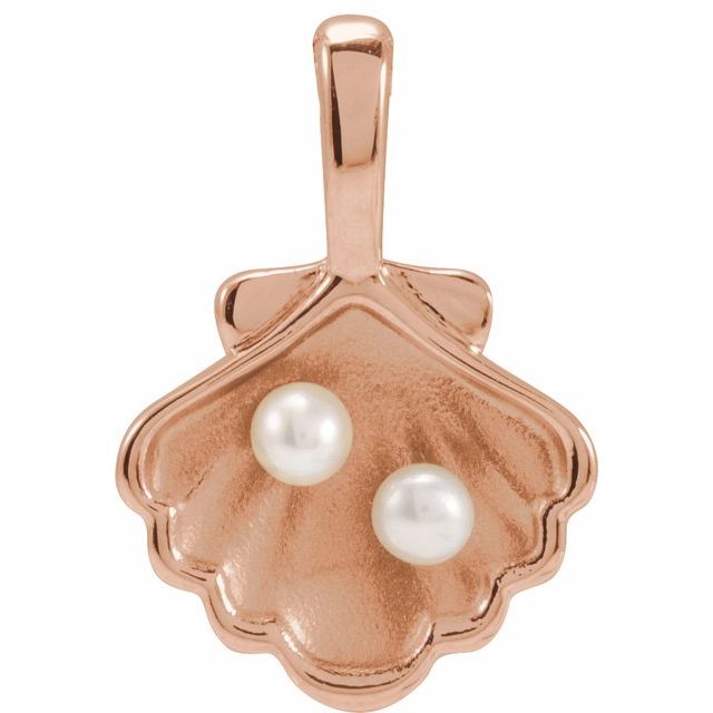 14K Rose 2-Stone Cultured White Seed Pearl Family Shell Pendant