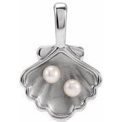 Platinum 2-Stone Cultured White Seed Pearl Family Shell Pendant