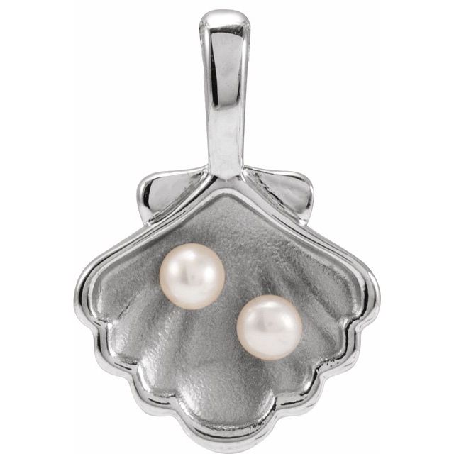 Platinum 2-Stone Cultured White Seed Pearl Family Shell Pendant