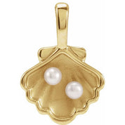 14K Yellow 2-Stone Cultured White Seed Pearl Family Shell Pendant