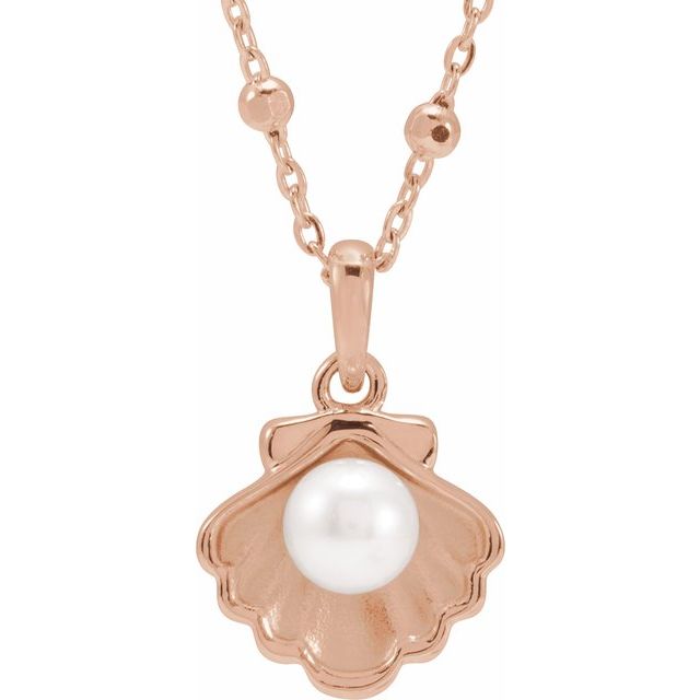 14K Rose Cultured White Freshwater Pearl Shell 18" Necklace