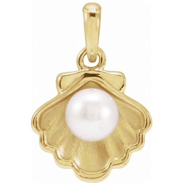 14K Yellow Cultured White Freshwater Pearl Shell Pendant