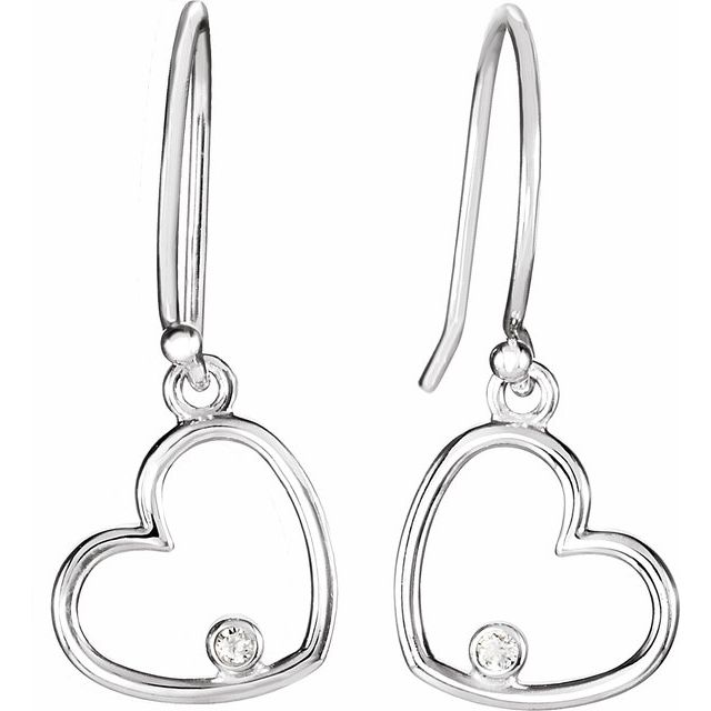 Sterling Silver .03 CTW Natural Diamond Heart Earrings