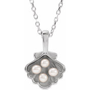Platinum 4-Stone Cultured White Seed Pearl Family Shell 16-18" Necklace