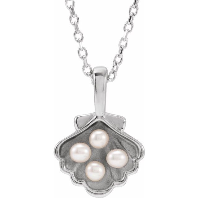 Platinum 4-Stone Cultured White Seed Pearl Family Shell 16-18" Necklace