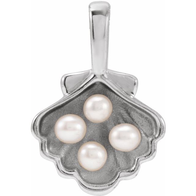 Platinum 4-Stone Cultured White  Seed Pearl Family Shell Pendant
