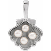 14K White 4-Stone Cultured White Seed Pearl Family Shell Pendant