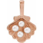 14K Rose 4-Stone Cultured White Seed Pearl Family Shell Pendant