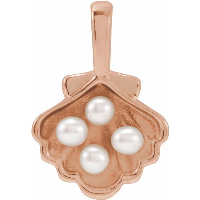 14K Rose 4-Stone Cultured White Seed Pearl Family Shell Pendant