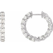 14K White 2 1/5 CTW Lab-Grown Diamond Inside-Outside Hoop Earrings