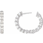 14K White 2 1/5 CTW Lab-Grown Diamond Inside-Outside Hoop Earrings