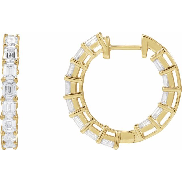 14K Yellow Gold 3 CTW Natural Diamond Inside-Outside Hoop Earrings - Stunning Elegance