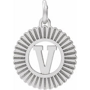 14K White Initial V Pendant