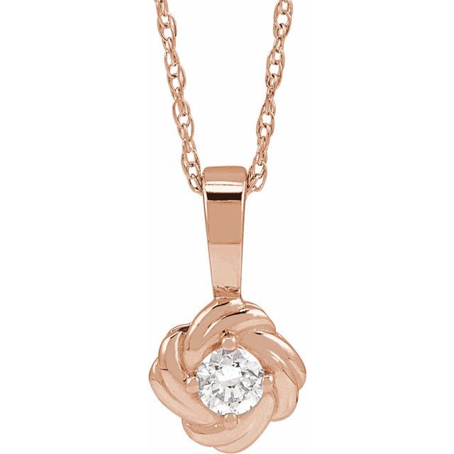14K Rose 1/5 CT Natural Diamond Knot 18" Necklace