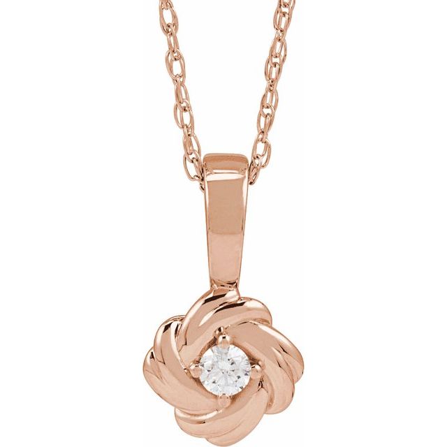 14K Rose 1/10 CT Natural Diamond Knot 18" Necklace