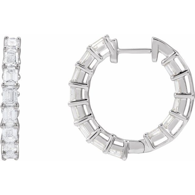 14K White Gold 3 CTW Natural Diamond Inside-Outside Hoop Earrings - Stylish Elegance