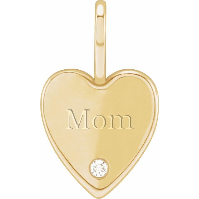 14K Yellow .02 CT Natural Diamond Engraved MOM Heart Charm/Pendant