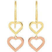 14K Yellow/Rose Double Heart Earrings