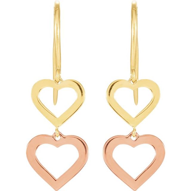 14K Yellow/Rose Double Heart Earrings