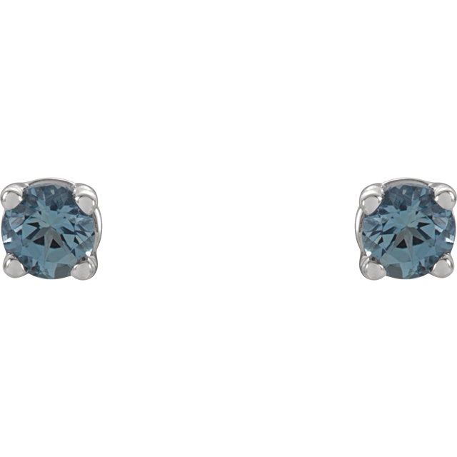 14K White 2.5 mm Natural Aquamarine Stud Earrings