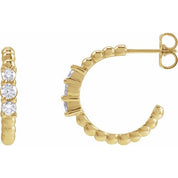 14K Yellow 3/8 CTW Natural Diamond Beaded 19.3 mm Hoop Earrings
