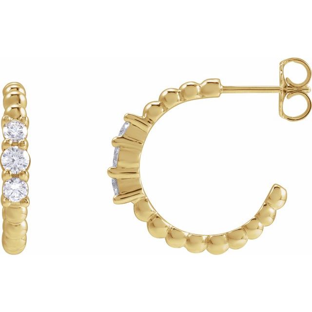 14K Yellow 3/8 CTW Natural Diamond Beaded 19.3 mm Hoop Earrings