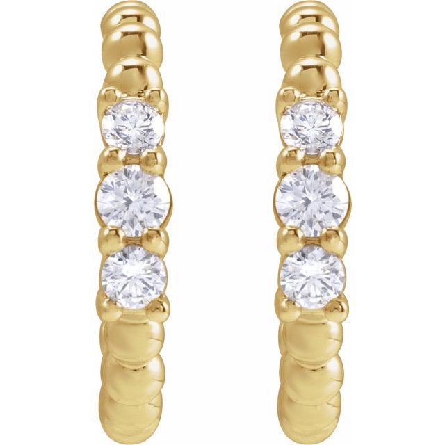 14K Yellow 3/8 CTW Natural Diamond Beaded 19.3 mm Hoop Earrings