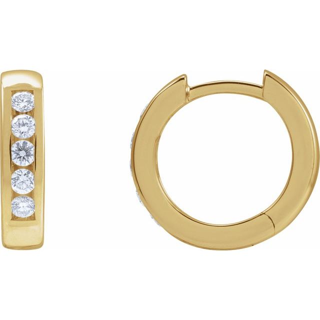 14K Yellow 1/3 CTW Natural Diamond 14 mm Hinged Hoop Earrings