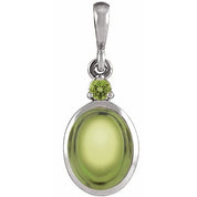 14K White 6x4 mm Natural Peridot Pendant