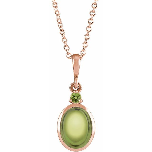 14K Rose 8x6 mm Natural Peridot 16-18" Necklace