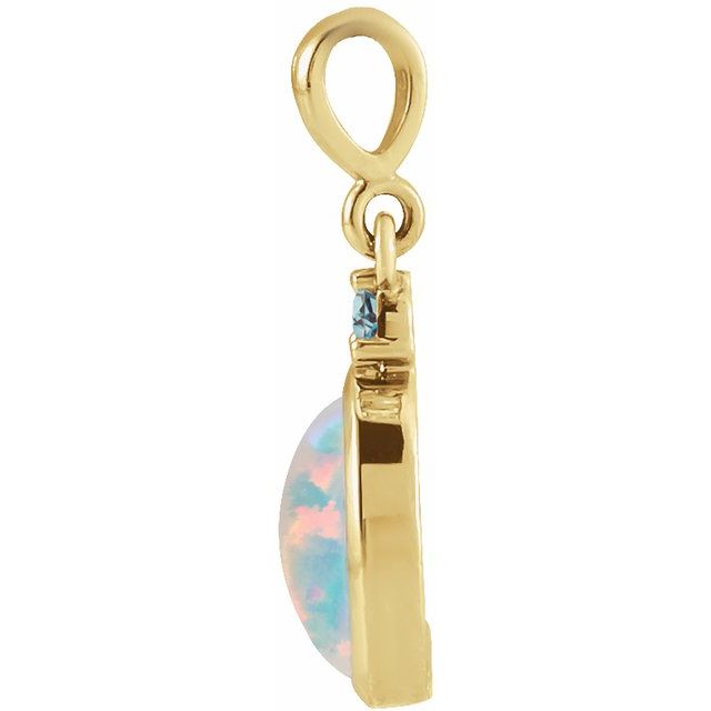 14K Yellow 5x3 mm Lab-Grown White Opal & Natural London Blue Topaz Pendant