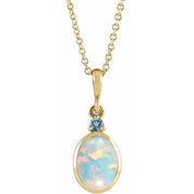 14K Yellow 5x3 mm Lab-Grown White Opal & Natural London Blue Topaz 16-18" Necklace